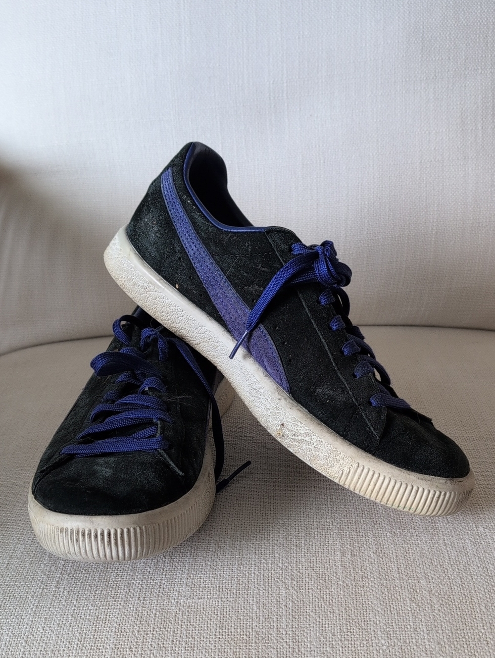 Puma Clyde Men's Suede Sneakers in Black and Purple 8.5
